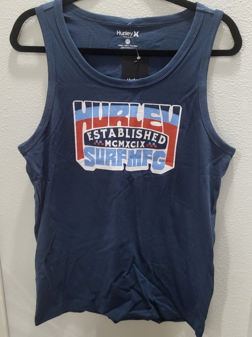 HURLEY BLUE Graphic TANK TOP T-SHIRT SIZE S NWT unisex? Sleeveless 100 % cotton